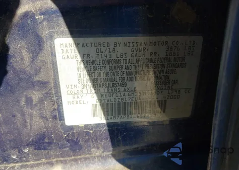 2018 Nissan Sentra Sv из США, поврежденный, VIN 3N1AB7AP8JL657459